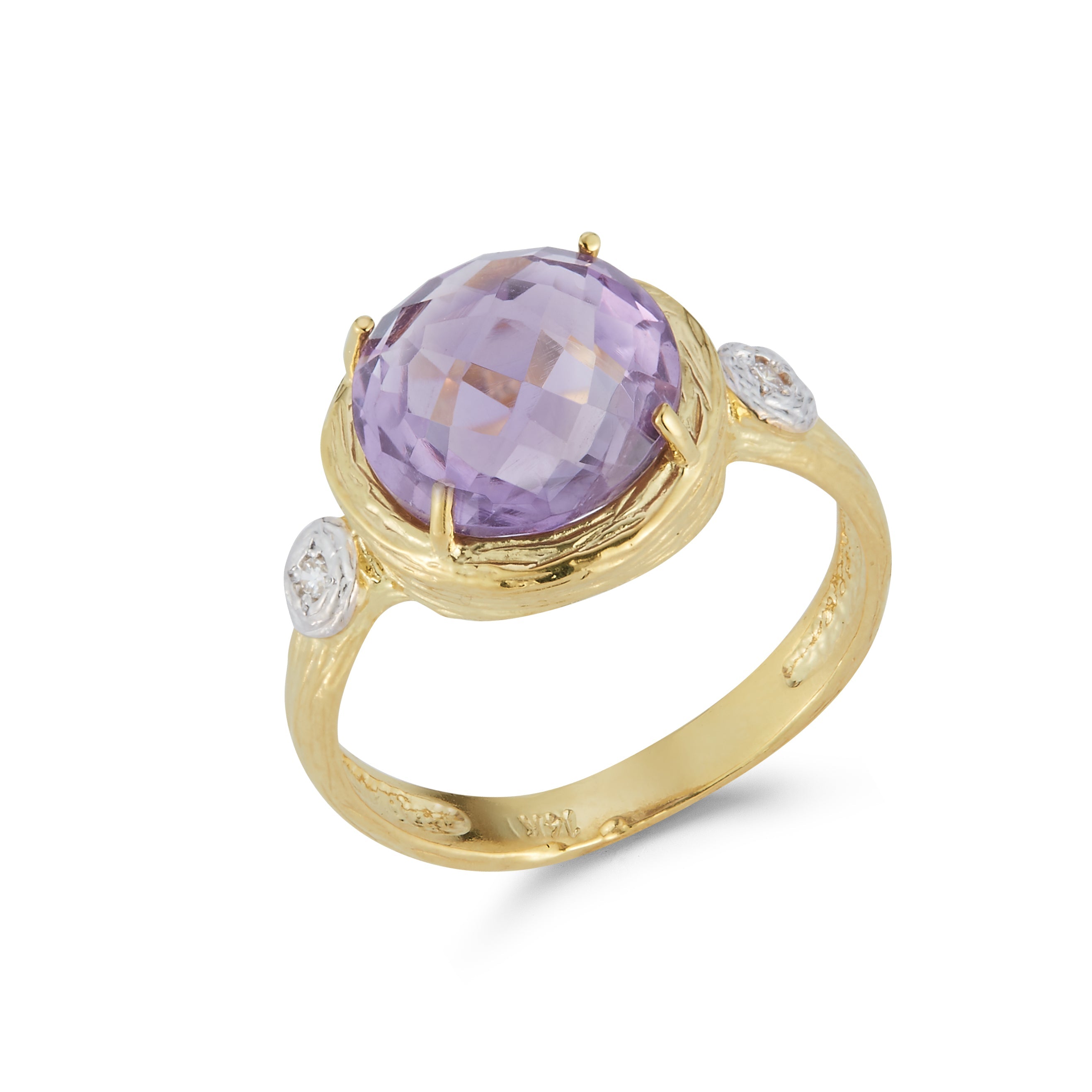 Round Gemstone Cocktail Ring, 14K Gold