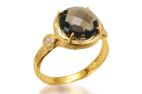 Round Gemstone Cocktail Ring, 14K Gold