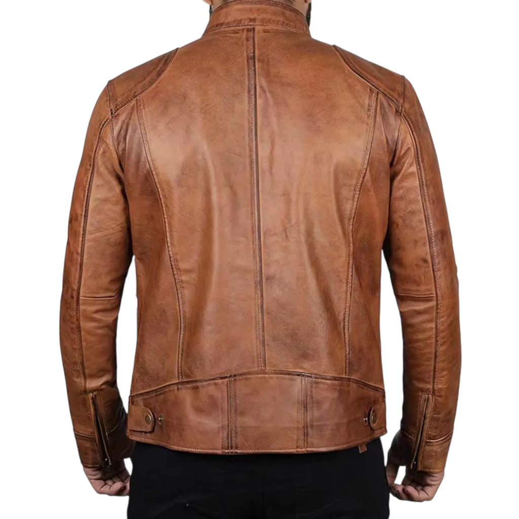 Men’s Tan Brown & Black Fashion Leather Jacket