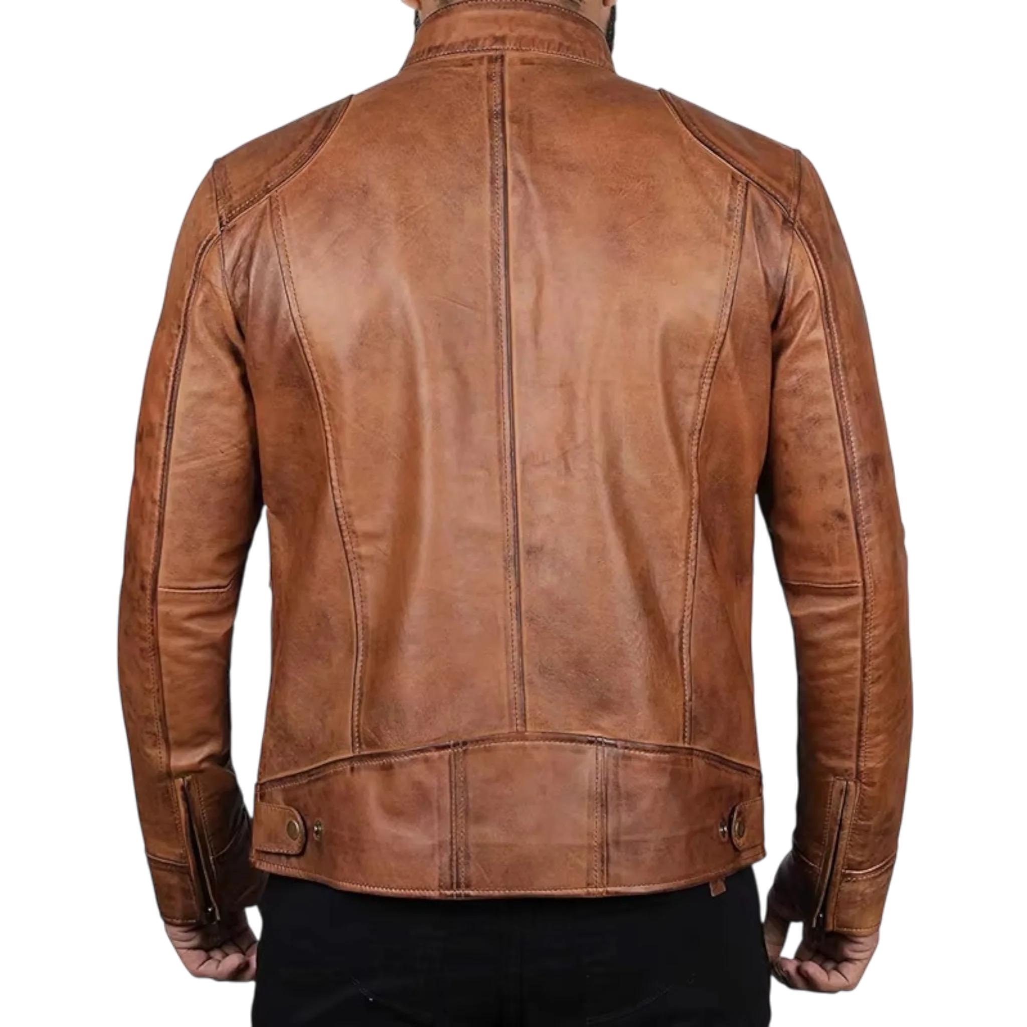 Men’s Tan Brown & Black Fashion Leather Jacket