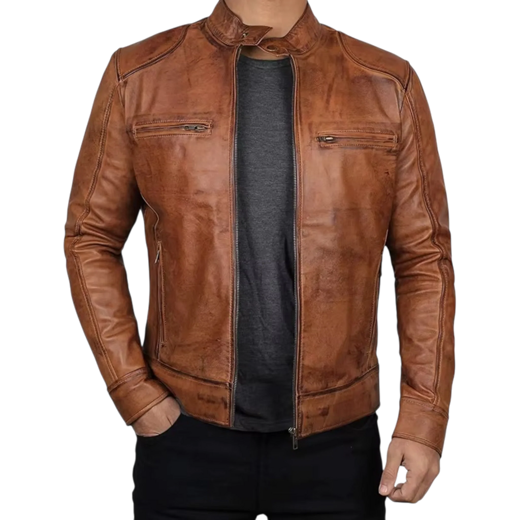 Men’s Tan Brown & Black Fashion Leather Jacket