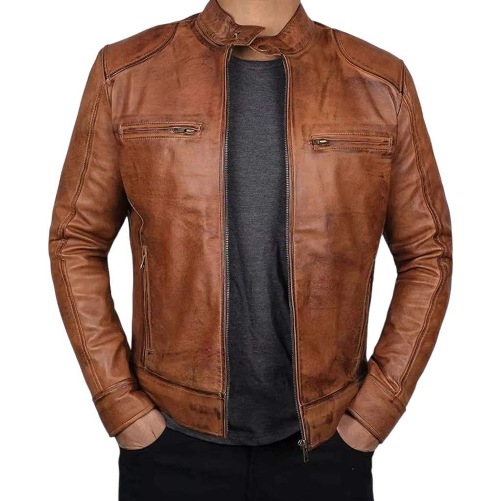 Men’s Tan Brown & Black Fashion Leather Jacket