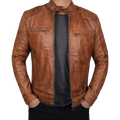 Men’s Tan Brown & Black Fashion Leather Jacket